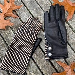 Club Monaco Small Black and White Zebra Print Leather Gloves.